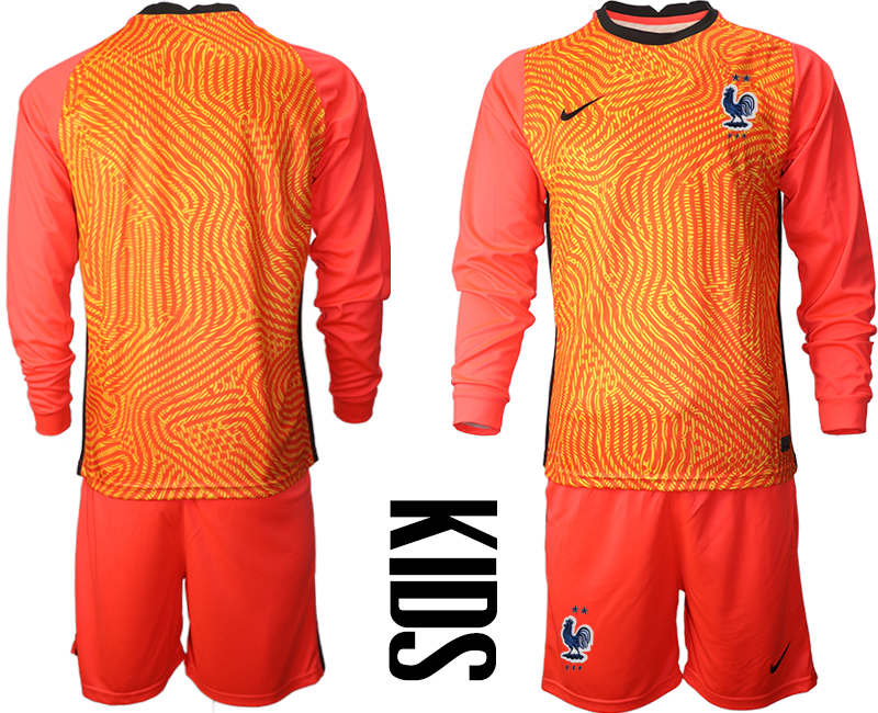 2021 France red goalkeeper long sleeve youth soccer jerseys